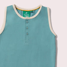 Load image into Gallery viewer, Little-Green-Radicals-Blue-Organic-Buttoned-Vest-Closeup
