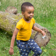 Load image into Gallery viewer,       Little-Green-Radicals-Blue-Organic-Comfy-Joggers-With-Whale-Print-Kid-Closeup
