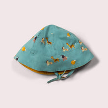 Load image into Gallery viewer,       Little-Green-Radicals-Blue-Reversible-Sunhat-With-Giraffe-Horse-Elephant-Print
