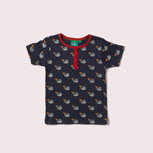 Load image into Gallery viewer, Little-Green-Radicals-Blue-Short-Sleeve-Henley-Top-With-Whale-Print
