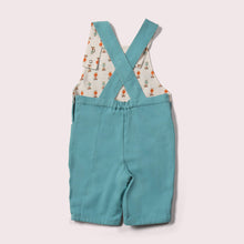 Lade das Bild in den Galerie-Viewer, Little-Green-Radicals-Blue-Shortie-Dungarees-With-Cloud-Print-Back
