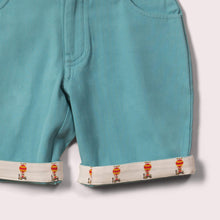 Lade das Bild in den Galerie-Viewer,    Little-Green-Radicals-Blue-Twill-Sunshine-Shorts-Closeup-View
