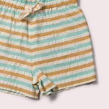 Lade das Bild in den Galerie-Viewer,       Little-Green-Radicals-Blue-Yellow-And-Cream-Striped-Seersucker-Shorts-Closeup-View
