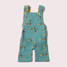 Lade das Bild in den Galerie-Viewer,       Little-Green-Radicals-Blue-and_Yellow-Shortie-Dungarees-With-Giraffe-Horse-and-Elephant-Print
