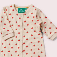 Load image into Gallery viewer,     Little-Green-Radicals-Cream-Organic-Babygrow-With-Apple-Print-Closeup
