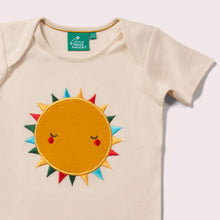 Load image into Gallery viewer, Little-Green-Radicals-Cream-Organic-Short-Sleeve-T-Shirt-With-Sun-Print-Closeup
