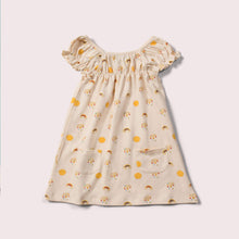 Load image into Gallery viewer,    Little-Green-Radicals-Cream-Pocket-Playdays-Dress-With-Sunshine-And-Rainbow-Print
