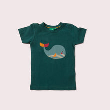 Load image into Gallery viewer,    Little-Green-Radicals-Green-And-Blue-Organic-Short-Sleeve-T-Shirt-With-Whale-Print
