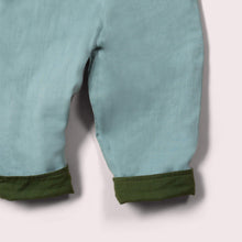 Cargar imagen en el visor de la galería,     Little-Green-Radicals-Green-And-Blue-Reversible-Trousers-Reverse-Closeup
