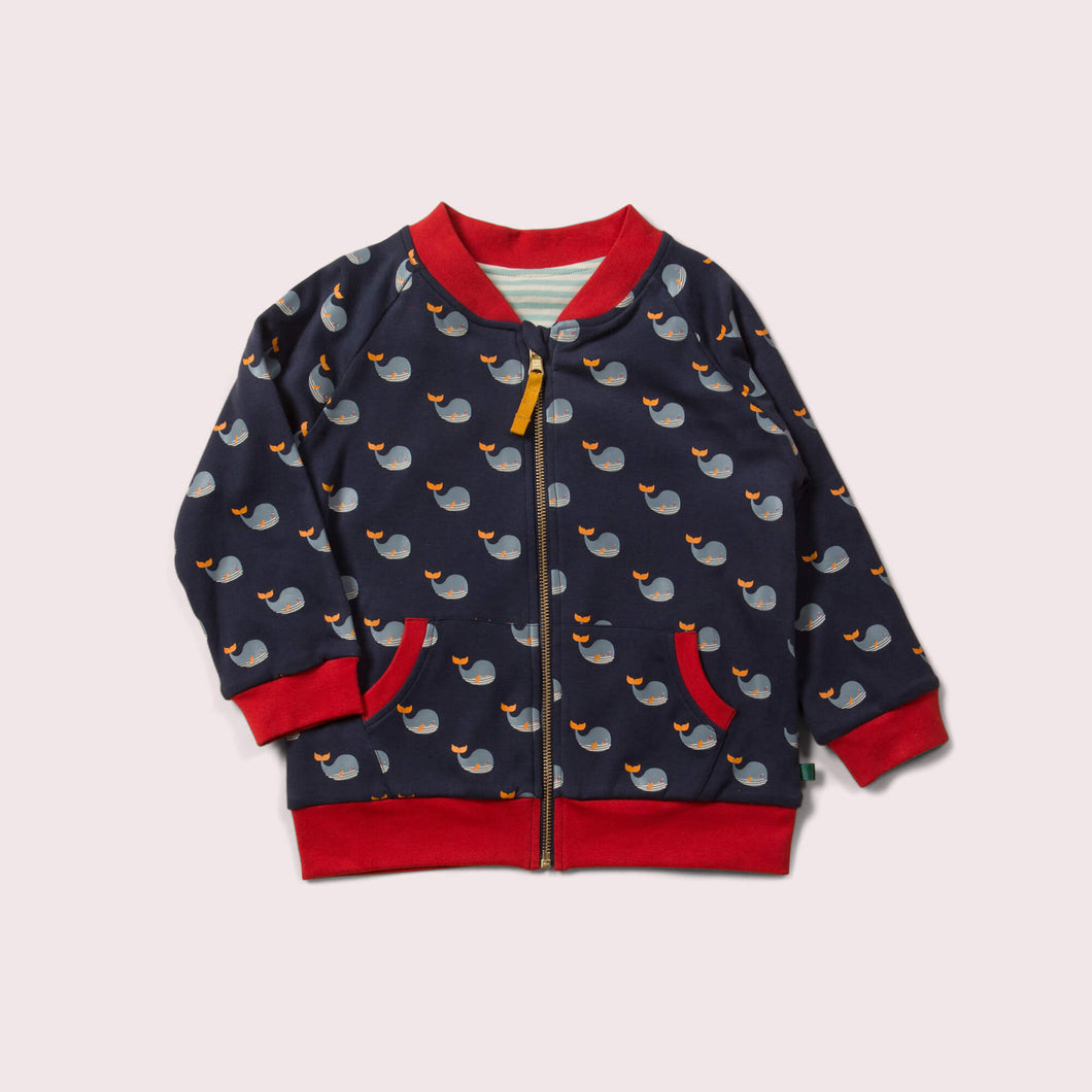       Little-Green-Radicals-Green-And-Blue-Striped-Reversible-Easy-Rider-Jacket-With-Whale-Print