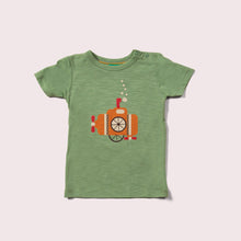 Load image into Gallery viewer,    Little-Green-Radicals-Green-And-Orange-Short-Sleeve-T-Shirt-With-Submarine-Print
