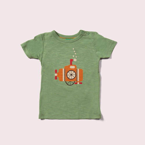    Little-Green-Radicals-Green-And-Orange-Short-Sleeve-T-Shirt-With-Submarine-Print