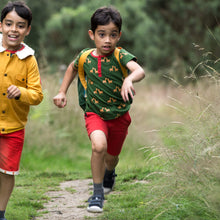 Cargar imagen en el visor de la galería, Little-Green-Radicals-Green-And-Yellow-Short-Sleeve-Henley-Top-With-Giraffe-Print-Kid-Running
