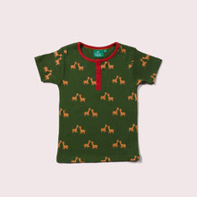 Cargar imagen en el visor de la galería, Little-Green-Radicals-Green-And-Yellow-Short-Sleeve-Henley-Top-With-Giraffe-Print
