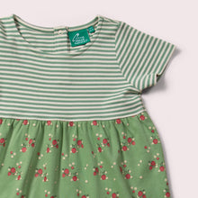 Cargar imagen en el visor de la galería,       Little-Green-Radicals-Green-DressSet-With-Strawberry-Print-Closeup
