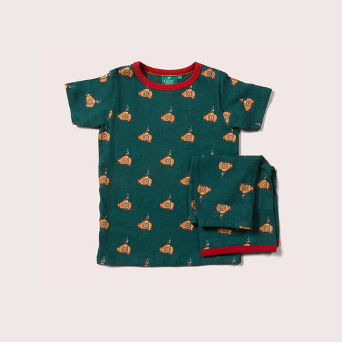       Little-Green-Radicals-Green-Jersey-Pyjama-Shorts-Set-With-Submarine-Prints