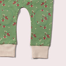 Lade das Bild in den Galerie-Viewer,       Little-Green-Radicals-Green-Organic-Comfy-Joggers-With-Strawberry-Print-Closeup
