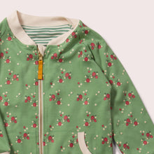 Lade das Bild in den Galerie-Viewer,     Little-Green-Radicals-Green-Striped-Reversible-Easy-Rider-Jacket-With-Strawberry-Print-Closeup
