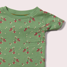 Cargar imagen en el visor de la galería,       Little-Green-Radicals-Green-T-Shirt-And-Jogger-Playset-With-Strawberry-Print-Closeup-View
