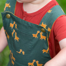 Lade das Bild in den Galerie-Viewer,     Little-Green-Radicals-Green-and_Yellow-Shortie-Dungarees-With-Giraffe-Print-Kid-Closeup
