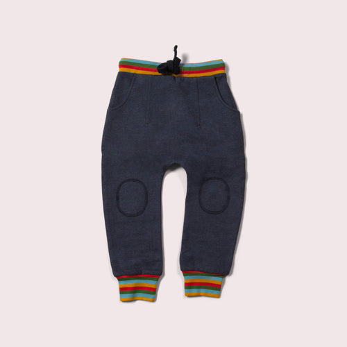     Little-Green-Radicals-Navy-Blue-Marl-Organic-Comfy-Joggers-With-Rainbow-Pattern