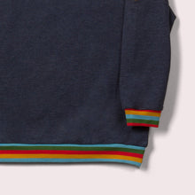 Lade das Bild in den Galerie-Viewer,       Little-Green-Radicals-Navy-Blue-Marl-Sweatshirt-With-Rainbow-Pattern-Closeup-View
