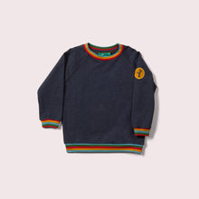 Lade das Bild in den Galerie-Viewer,     Little-Green-Radicals-Navy-Blue-Marl-Sweatshirt-With-Rainbow-Pattern
