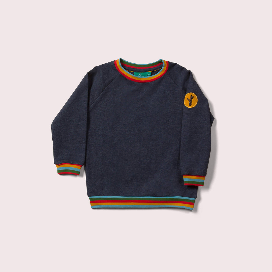     Little-Green-Radicals-Navy-Blue-Marl-Sweatshirt-With-Rainbow-Pattern