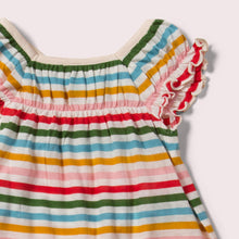 Load image into Gallery viewer,     Little-Green-Radicals-Rainbow-Striped-Pocket-Playdays-Dress-Closeup-View
