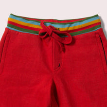 Load image into Gallery viewer,     Little-Green-Radicals-Red-Jogger-Shorts-Closeup
