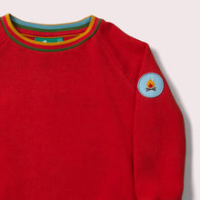 Load image into Gallery viewer,     Little-Green-Radicals-Red-Marl-Sweatshirt-With-Rainbow-Pattern-Closeup
