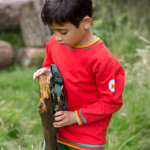 Load image into Gallery viewer,     Little-Green-Radicals-Red-Marl-Sweatshirt-With-Rainbow-Pattern-Kid-Closeup
