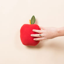 Load image into Gallery viewer,       Little-Green-Radicals-Red-Organic-Soft-Toy-In-Apple-Shape-Closeup
