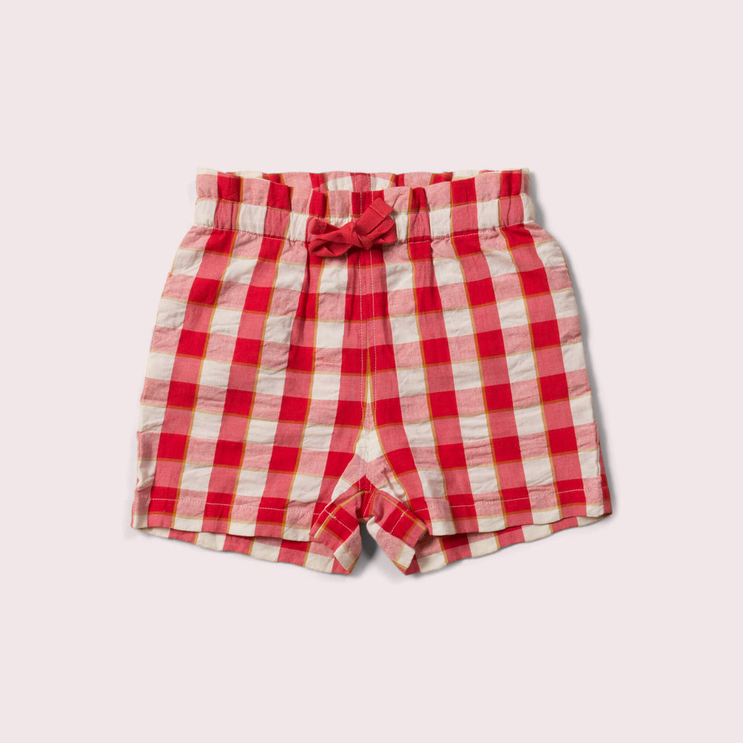     Little-Green-Radicals-Red-Seersucker-Shorts-With-Check-Pattern