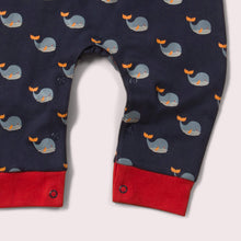 Load image into Gallery viewer, Little-Green-Radicals-Red-and_Blue-Dungarees-With_Whale-Print-Closeup-View
