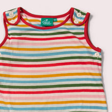 Load image into Gallery viewer,    Little-Green-Radicals-Striped-Dungarees-With-Rainbow-Print-Closeup
