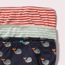 Load image into Gallery viewer,    Little-Green-Radicals-Striped-Organic-Underwear-Set-3-Pack-With-Whale-Print-Closeup
