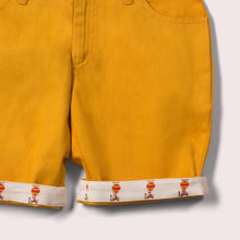 Cargar imagen en el visor de la galería,    Little-Green-Radicals-Yellow-Twill-Sunshine-Shorts-Closeup-View
