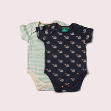 Load image into Gallery viewer,     Little-Green-Radicals_Blue-Striped-Baby-Bodies-Set-Two-Pack-With-Whale-Print
