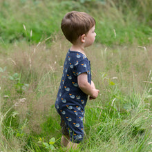 Load image into Gallery viewer,  Little-Green-Radicals_Navy-and-Blue-Organic-Shortie-Romper-With-Whale-Print-Kid
