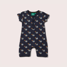 Load image into Gallery viewer, Little-Green-Radicals_Navy-and-Blue-Organic-Shortie-Romper-With-Whale-Print
