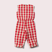 Lade das Bild in den Galerie-Viewer, Little-Green-Radicals_Red-And-Cream-CroppedSummerJumpsuit-With-Check-Pattern-Back
