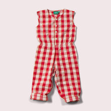 Lade das Bild in den Galerie-Viewer, Little-Green-Radicals_Red-And-Cream-CroppedSummerJumpsuit-With-Check-Pattern
