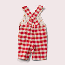 Cargar imagen en el visor de la galería,    Little-Green-Radicals_Red-And_Cream-Shortie-Dungarees-With-Check-Pattern-Back
