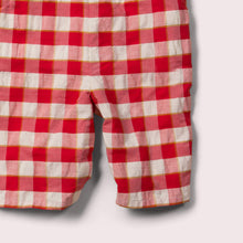 Cargar imagen en el visor de la galería, Little-Green-Radicals_Red-And_Cream-Shortie-Dungarees-With-Check-Pattern-Closeup-View
