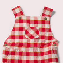 Cargar imagen en el visor de la galería, Little-Green-Radicals_Red-And_Cream-Shortie-Dungarees-With-Check-Pattern-Closeup
