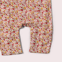 Cargar imagen en el visor de la galería, Little-Green-Radicals_Red-Yellow-Pink-And_Cream-Organic-Summer-Romper-With-Ladybird-Pattern-Closeup-View
