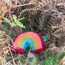 Lade das Bild in den Galerie-Viewer,    Little-Green-Radicals_Striped-Organic-Soft-Toy-In-Rainbow-Shape-Closeup
