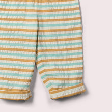 Load image into Gallery viewer,    Little-Green-Radicals_Yellow-Blue-And-Cream-Striped-Cropped-Summer-Jumpsuit-Closeup-View
