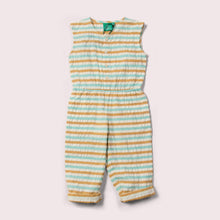 Load image into Gallery viewer, Little-Green-Radicals_Yellow-Blue-And-Cream-Striped-Cropped-Summer-Jumpsuit
